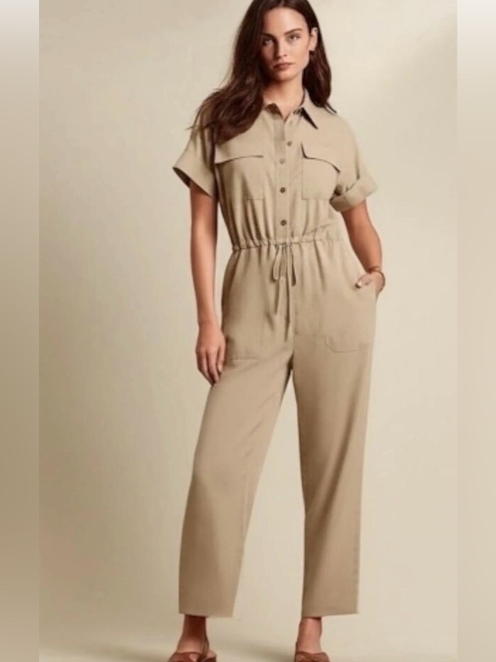 Banana Republic Khaki Utility Jumpsuit Pants suit sz Small